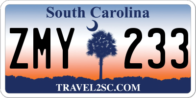 SC license plate ZMY233