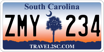 SC license plate ZMY234