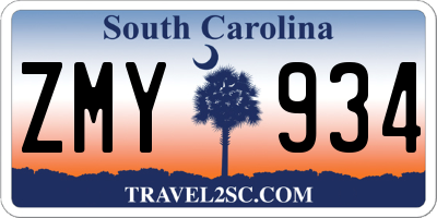 SC license plate ZMY934
