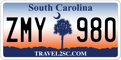 SC license plate ZMY980