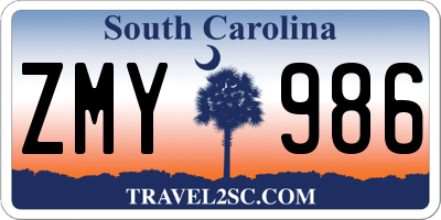 SC license plate ZMY986