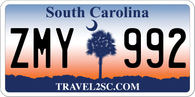 SC license plate ZMY992