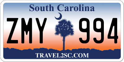 SC license plate ZMY994