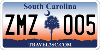 SC license plate ZMZ005