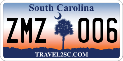 SC license plate ZMZ006