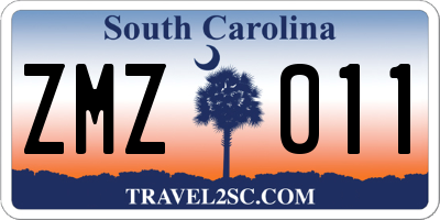 SC license plate ZMZ011