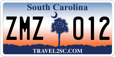 SC license plate ZMZ012
