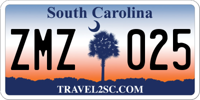 SC license plate ZMZ025