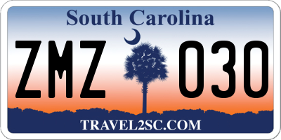 SC license plate ZMZ030