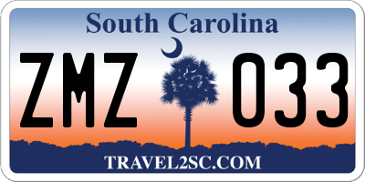 SC license plate ZMZ033