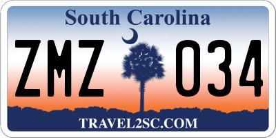 SC license plate ZMZ034