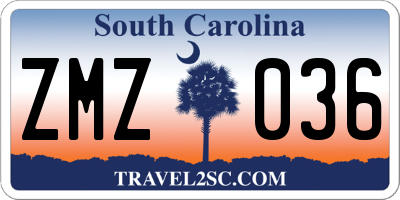 SC license plate ZMZ036