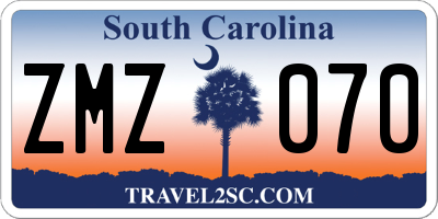 SC license plate ZMZ070