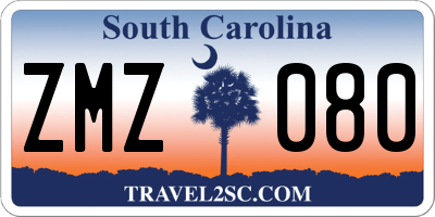 SC license plate ZMZ080
