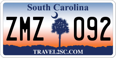 SC license plate ZMZ092