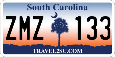 SC license plate ZMZ133