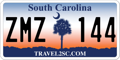 SC license plate ZMZ144