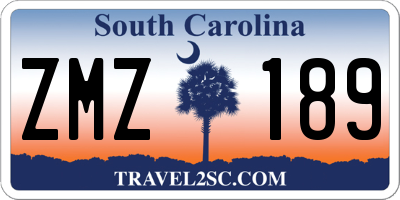 SC license plate ZMZ189