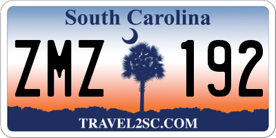 SC license plate ZMZ192