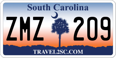 SC license plate ZMZ209