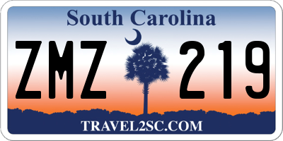 SC license plate ZMZ219