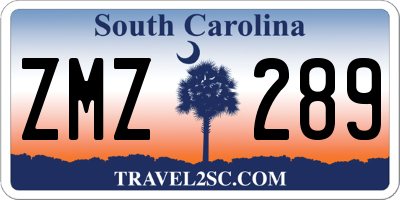 SC license plate ZMZ289
