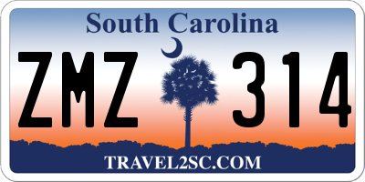 SC license plate ZMZ314