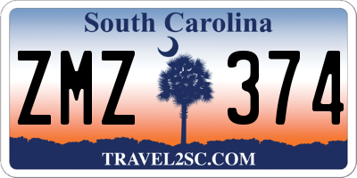 SC license plate ZMZ374
