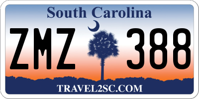 SC license plate ZMZ388