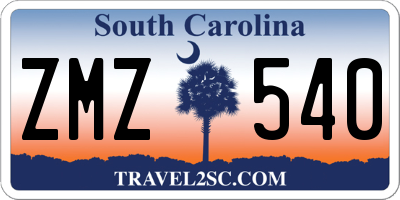 SC license plate ZMZ540