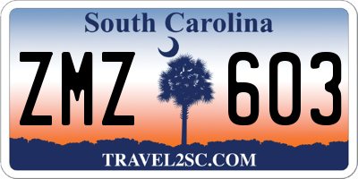 SC license plate ZMZ603