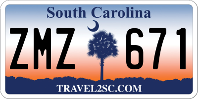 SC license plate ZMZ671