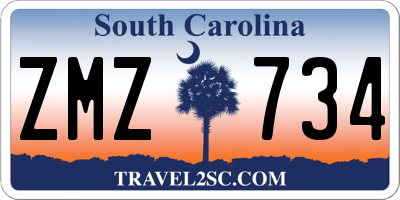 SC license plate ZMZ734