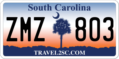 SC license plate ZMZ803