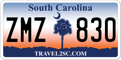 SC license plate ZMZ830