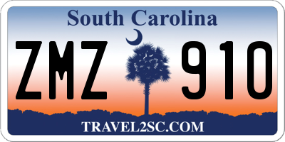 SC license plate ZMZ910