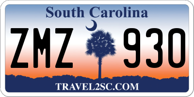SC license plate ZMZ930