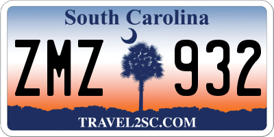 SC license plate ZMZ932