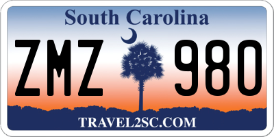 SC license plate ZMZ980