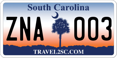 SC license plate ZNA003