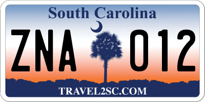 SC license plate ZNA012