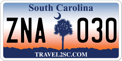 SC license plate ZNA030