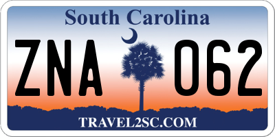 SC license plate ZNA062