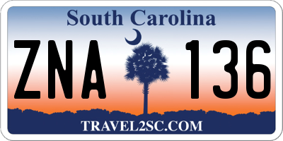 SC license plate ZNA136