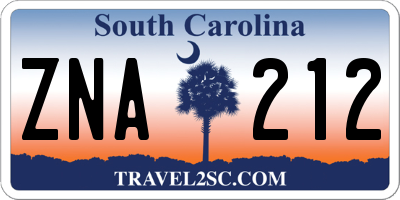 SC license plate ZNA212