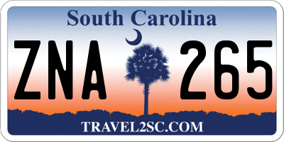 SC license plate ZNA265