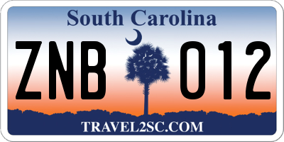SC license plate ZNB012