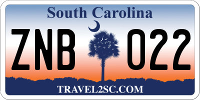 SC license plate ZNB022