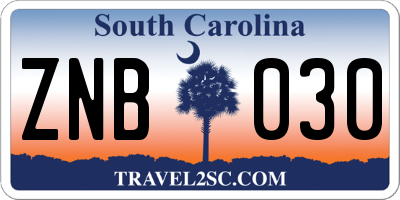 SC license plate ZNB030