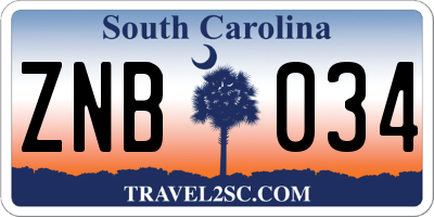 SC license plate ZNB034